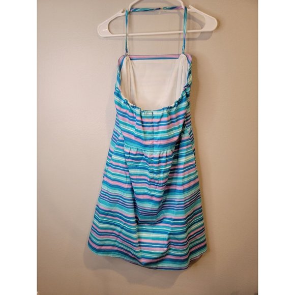 Garnet Hill Size 6 Dress Blue Striped Fit Flare Halter Sundress - Picture 3 of 5